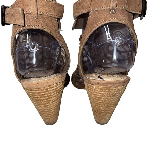 Vince Camuto Women's Sandals Size 8.5 Tan Gladiator "Evel" Leather Block Heel - Picture 5 of 8
